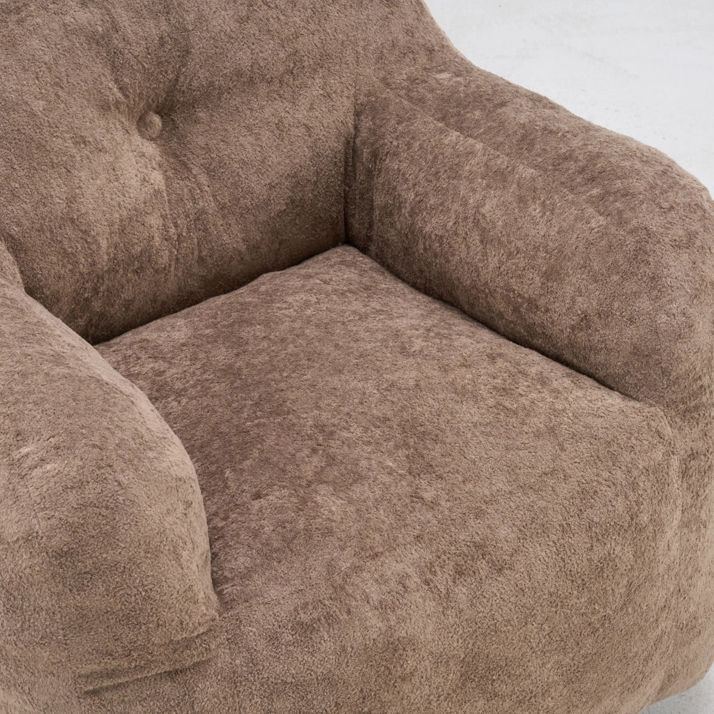 Poltrona sacco in pelliccia sintetica khaki, imbottitura in schiuma, senza montaggio