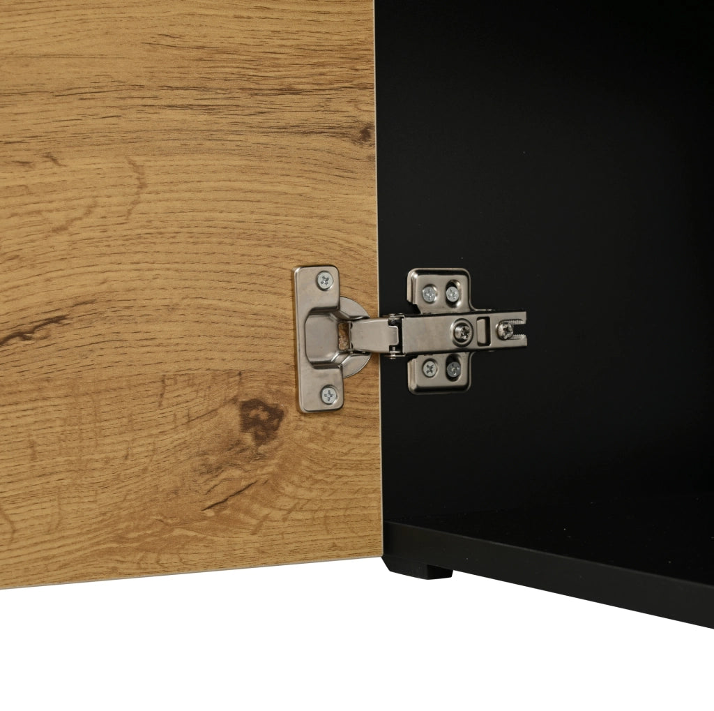 Sideboard 160x40x80 cm con 2 ante e 4 cassetti in pannello truciolare naturale e nero