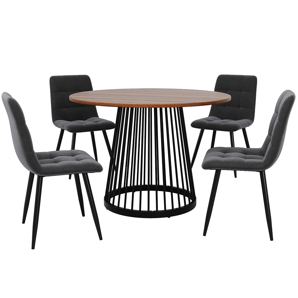 Set tavolo-Xylo-80cm rotondo 4 sedie velluto piedi neri