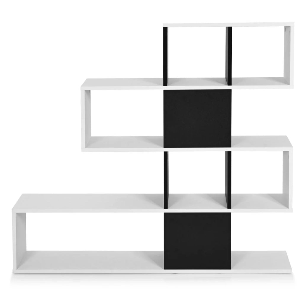 Libreria a 5 ripiani 120 x 19,5 x 109 cm spazio di archiviazione sicuro e design moderno a scala in legno bianco e nero 20_0020085