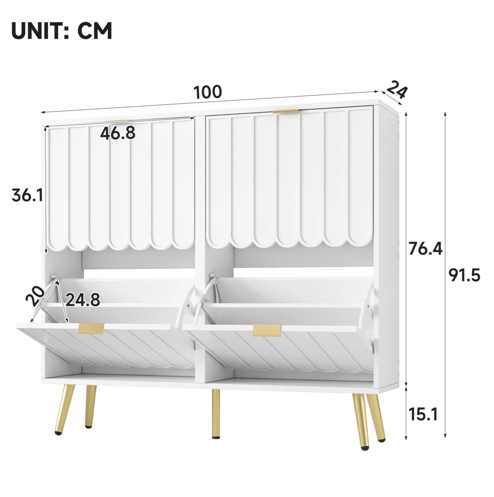 Scarpiera salvaspazio a 4 ribalte con frontali ondulati; 100x24x91;5 cm; bianco