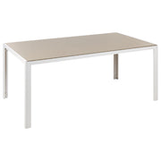 Tavolo da pranzo da giardino Piano in vetro temperato beige Struttura in alluminio bianco 160 x 90 cm
