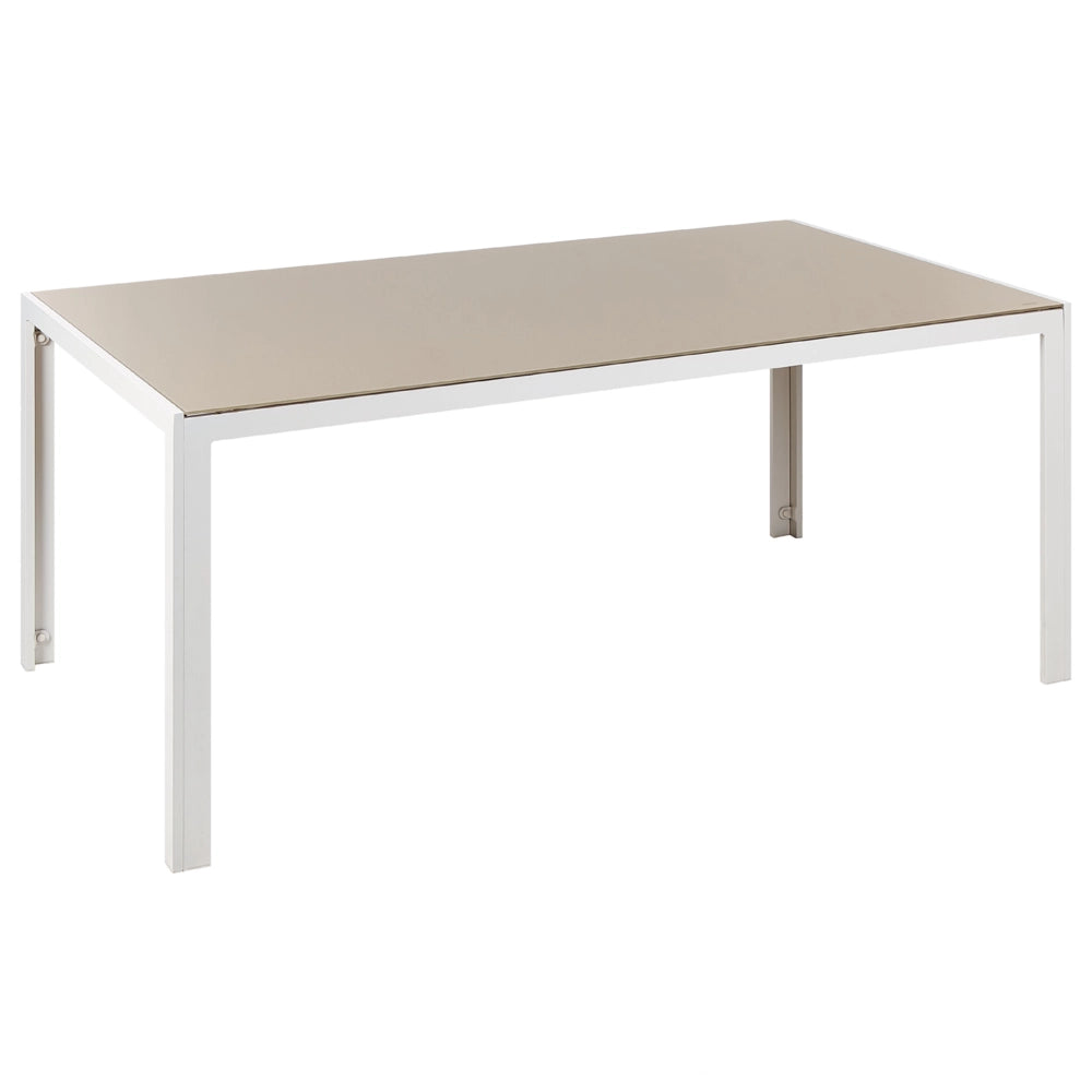 Tavolo da pranzo da giardino Piano in vetro temperato beige Struttura in alluminio bianco 160 x 90 cm