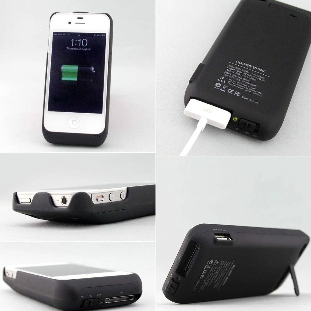 Trade Shop - Custodia Cover Per Iphone 4 E 4s Carica Stand Batteria Esterna 1900 Mah -