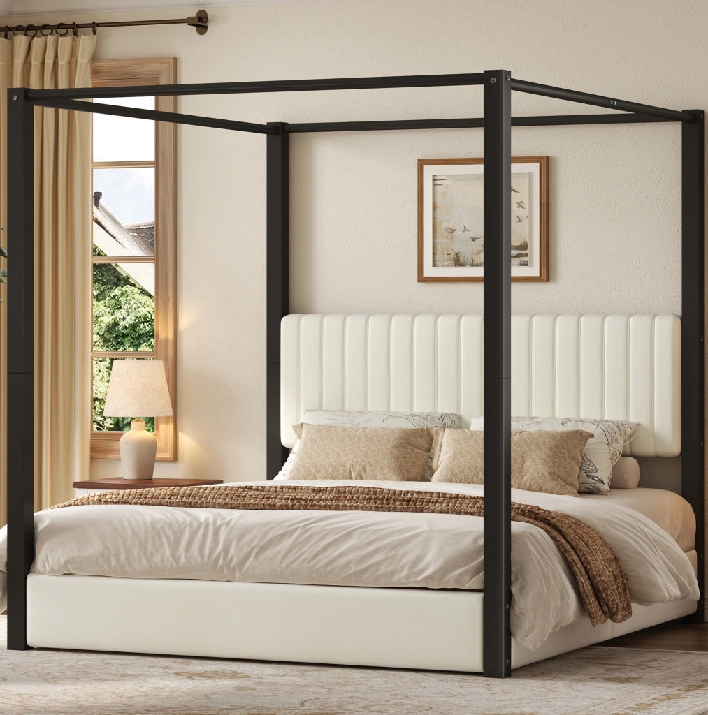 Letto matrimoniale a baldacchino 180x200 cm beige e nero