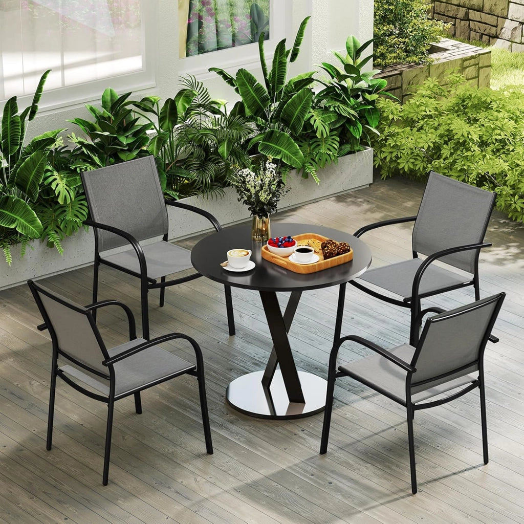 Set di 2 Sedie da Giardino, Sedie da Pranzo Impilabili in Metallo, con Seduta e Schienale Traspiranti, Poltrona Esterno per Giardino Piscina Balcone, Portata 150 kg