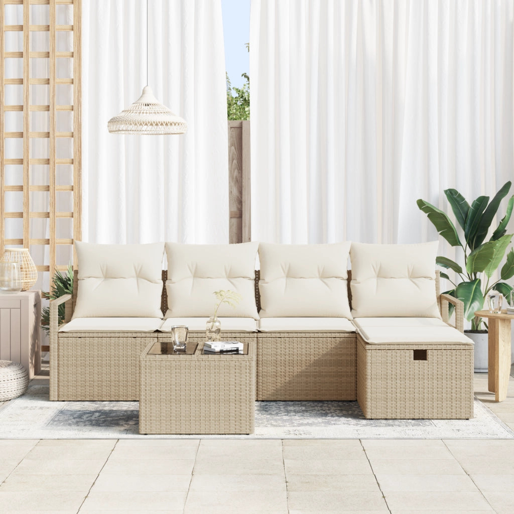 Set divano da giardino da 6 pezzi con cuscini rattan beige