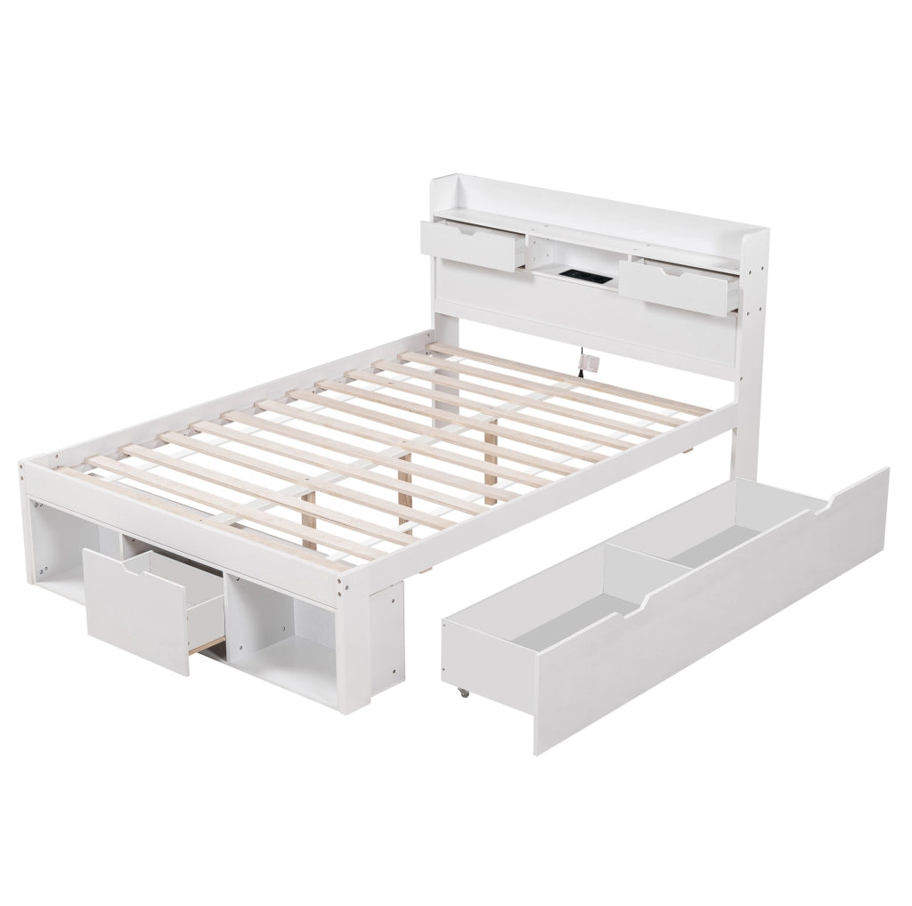 Letto multifunzione 140x200 cm bianco con USB e contenitori