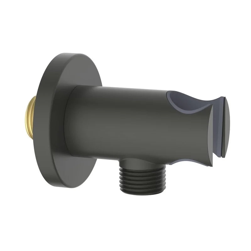 Presa acqua tonda con supporto doccino in ottone color gungrey