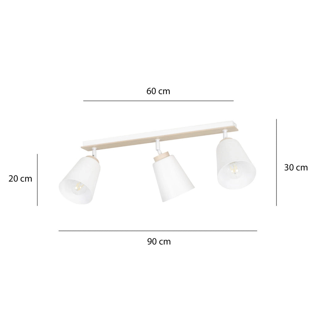 Plafoniera Emibig Atlas 3 bianca/legno 3xE27 90cm IP20