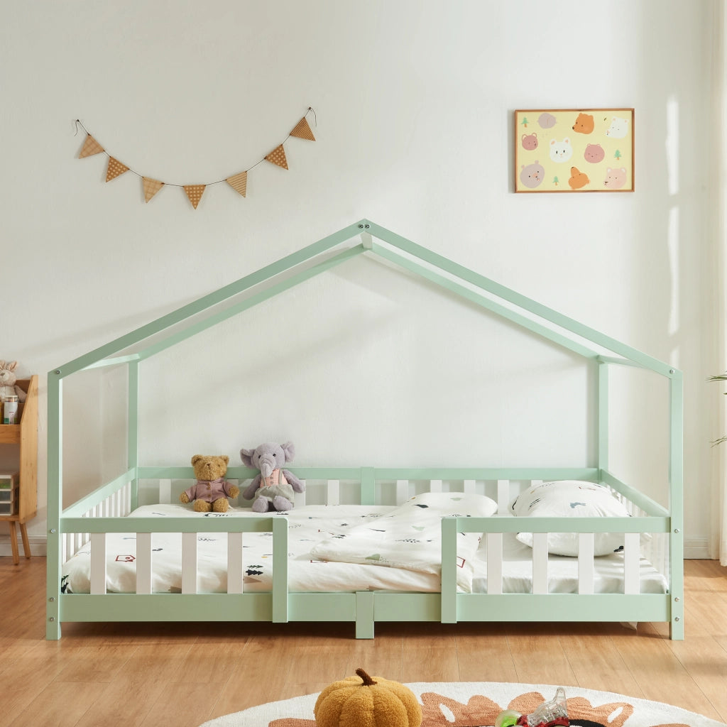 Letto per Cameretta Treviolo a Forma di Casetta con Materasso 120x200 cm Menta Verde [en.casa] [neu.haus]