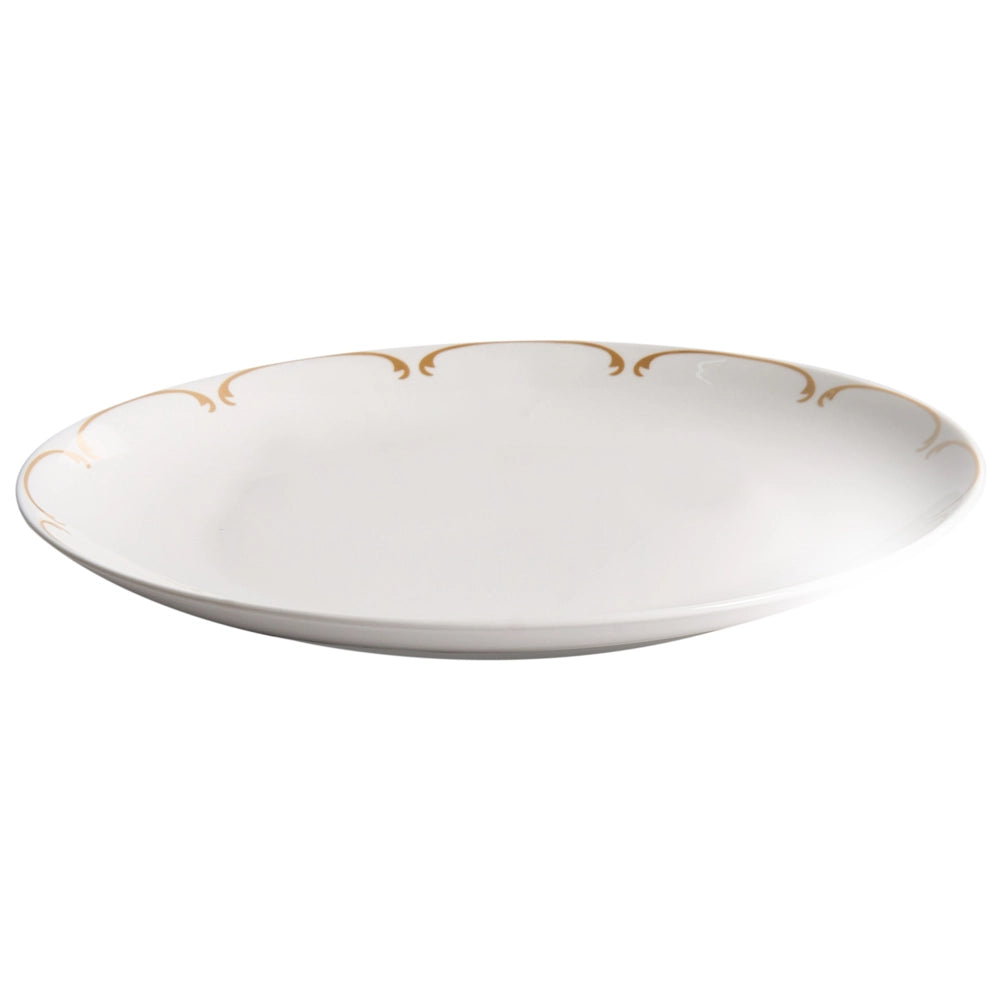 Set da 12 pezzi di stoviglie in porcellana con bordi decorativi in bianco e oro e finitura smaltata trasparente per cucina e sala da pranzo