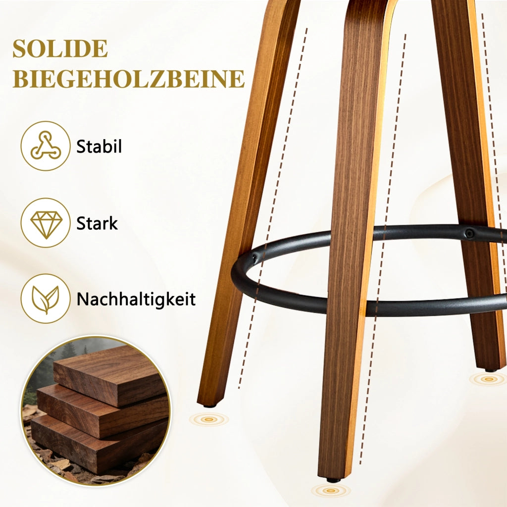 Sgabello da bar con schienale a fiore in legno curvato e PU con poggiapiedi in metallo marrone 64,5 × 53 × 47 cm