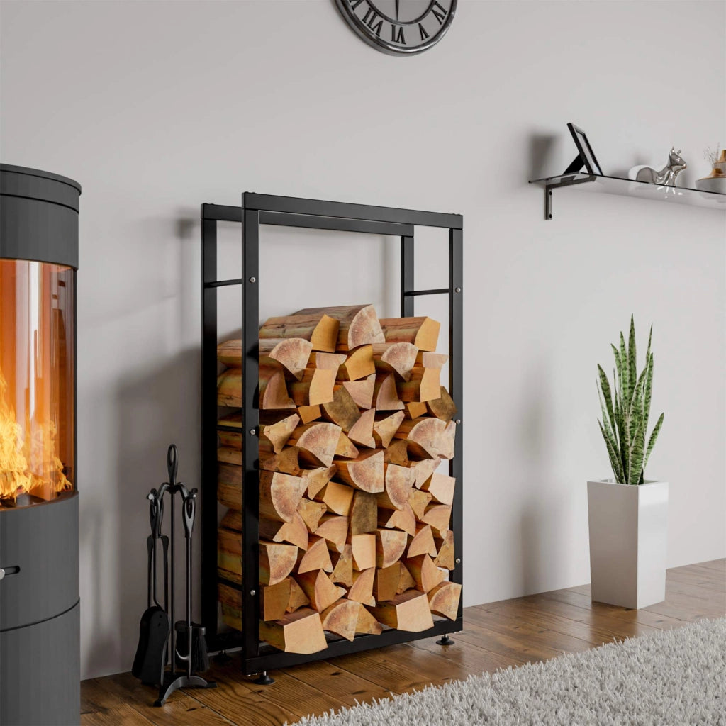 Esclusivo portalegna KERI V2 in metallo nero,25x60x150 cm
