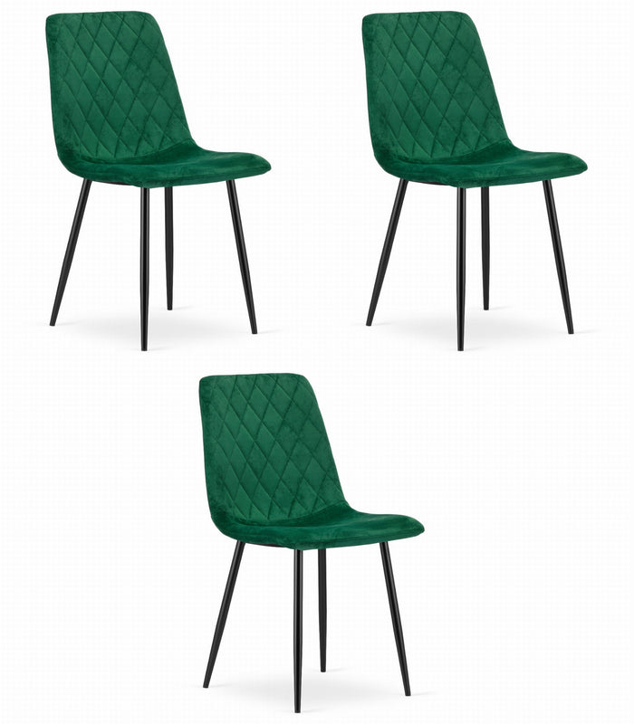 Sedia VALORA TURIN - Design ergonomico in velluto verde scuro x 3