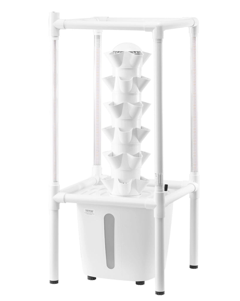 Torre Idroponica Verticale 6 Livelli 30 Posti con Luce e Pompa Serbatoio 20L Sistema Coltivazione Idroponica Bianco VV2-6C-EU