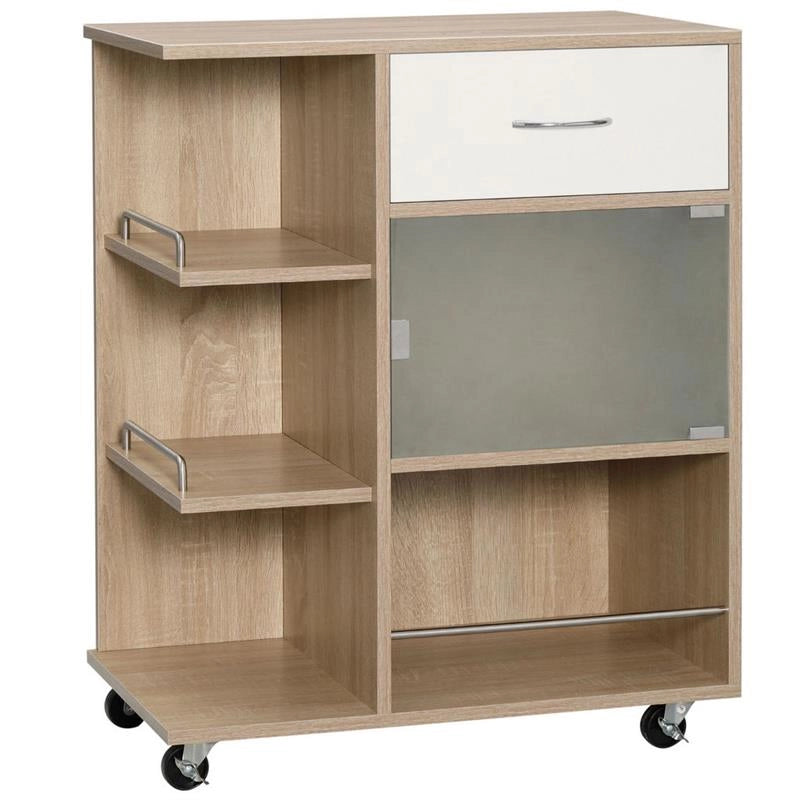 CARRELLO DA CUCINA IN LEGNO,  ACCIAIO E VETRO 65X39X80 CM MARRONE