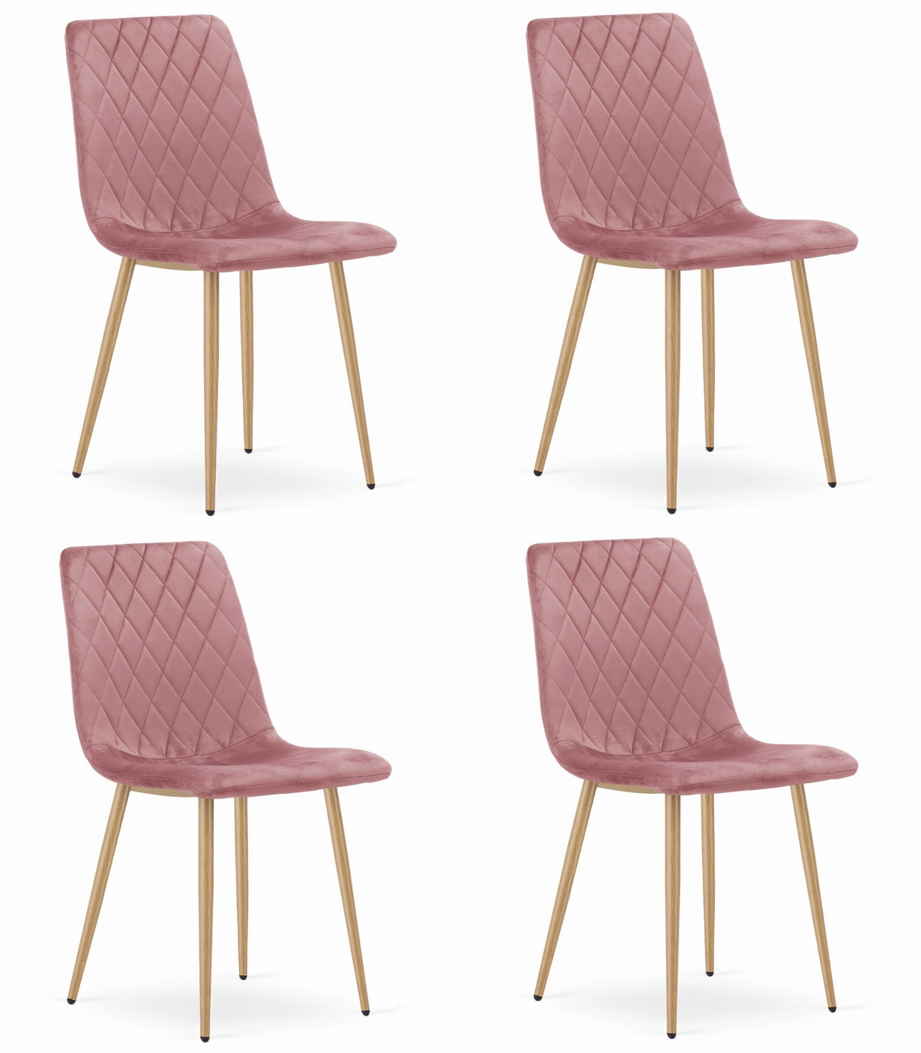 Sedia Valora TURIN in velluto rosa con gambe in legno per soggiorno x4