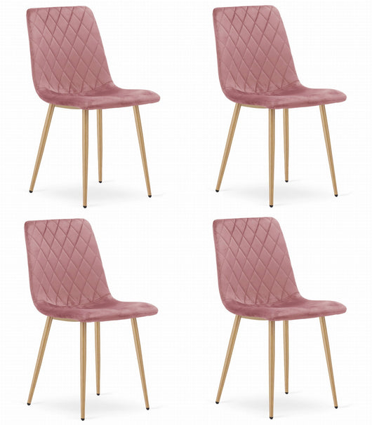 Sedia Valora TURIN in velluto rosa con gambe in legno per soggiorno x4