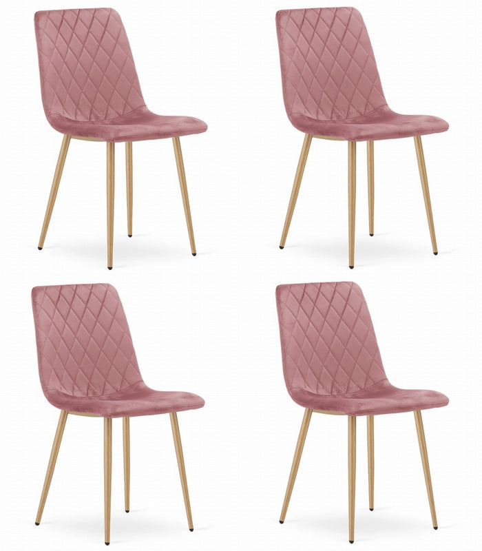Sedia Valora TURIN in velluto rosa con gambe in legno per soggiorno x4