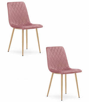 Sedia Valora TURIN in velluto rosa con gambe in legno per soggiorno x2