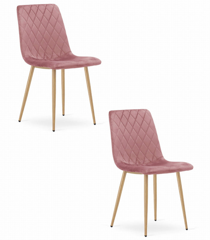 Sedia Valora TURIN in velluto rosa con gambe in legno per soggiorno x2