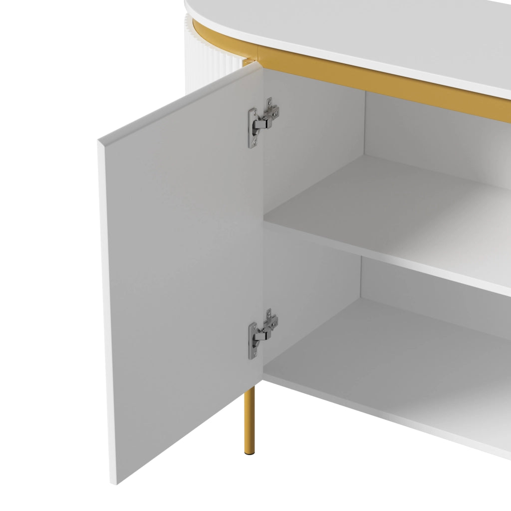 Credenza da 4 ante, mobile da ingresso, in MDF, con gambe in metallo, angoli arrotondati, colore bianco