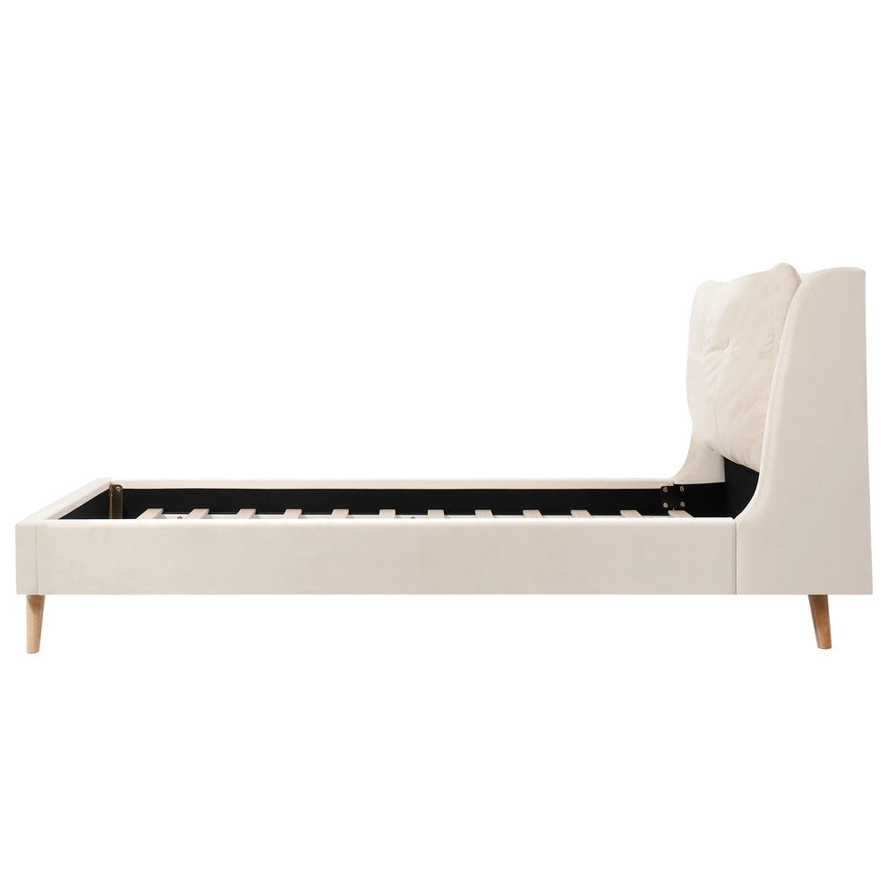 Letto Singolo Imbottito con Testiera e Rete a Doghe ¨C MINIMAL ¨C Velluto Beige 90x200