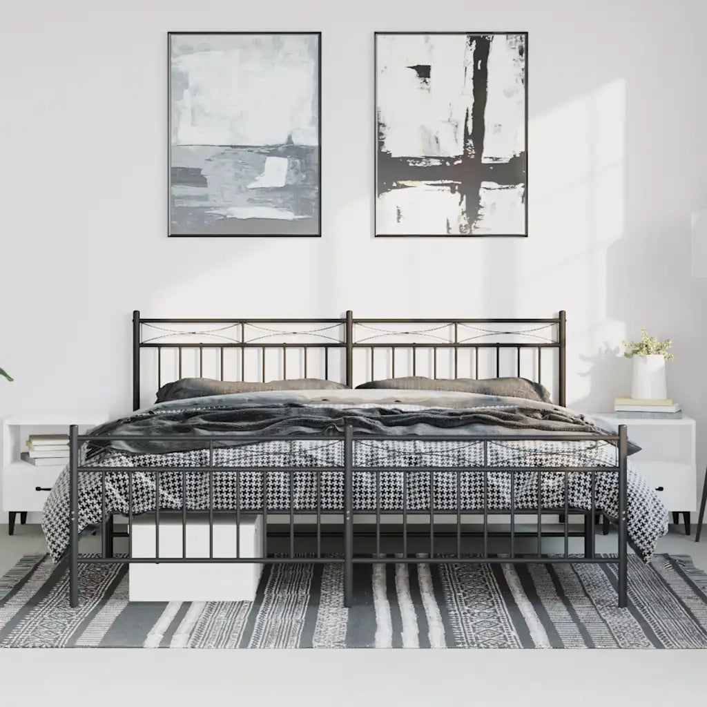 Giroletto con Testiera e Pediera Metallo Nero 183x213 cm 373714