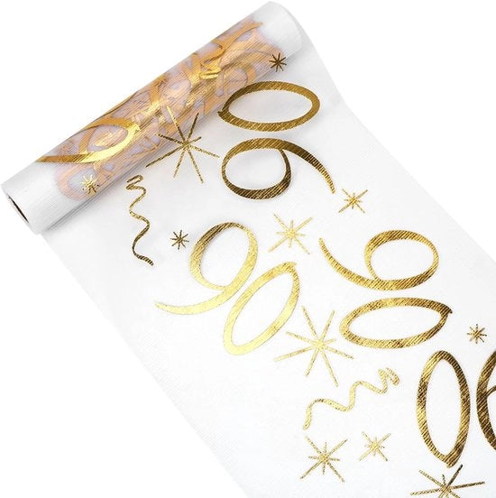 Decorazione per Tavola 90° Anno, Tavolo Decorazione 28 cm x 10 m, Tavolo Decorazione in Oro, Decorazione 90° Anno Donna Uomo, Tavolo Coperto Tavolo Lint per 90° Anno Festa di Compleanno