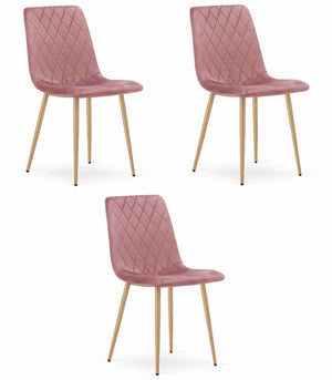 Sedia Valora TURIN in velluto rosa con gambe in legno per soggiorno x3