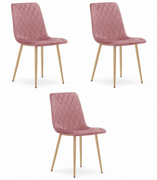 Sedia Valora TURIN in velluto rosa con gambe in legno per soggiorno x3