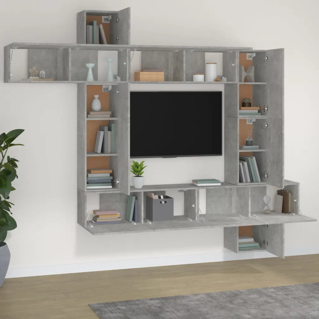 Set di Mobili Porta TV 9 pz Grigio Cemento in Legno Multistrato 3114657