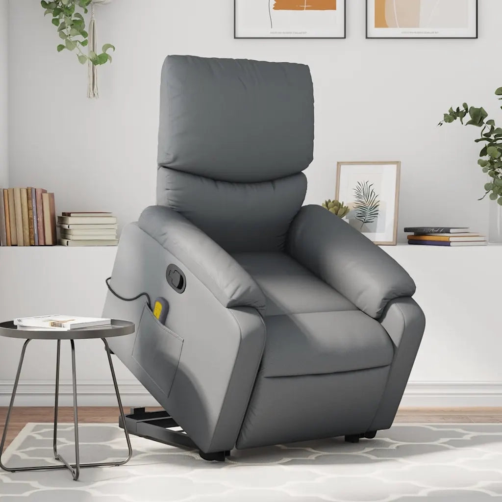 Poltrona | Sedia Relax Alzapersona Reclinabile Massaggio Grigio Similpelle