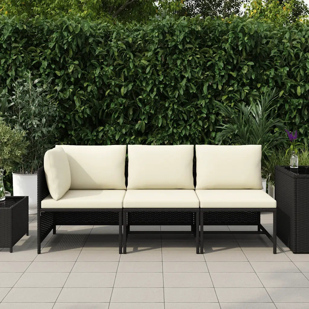 Set Divani da Giardino 3 pz con Cuscini in Polyrattan Nero cod mxl 70675