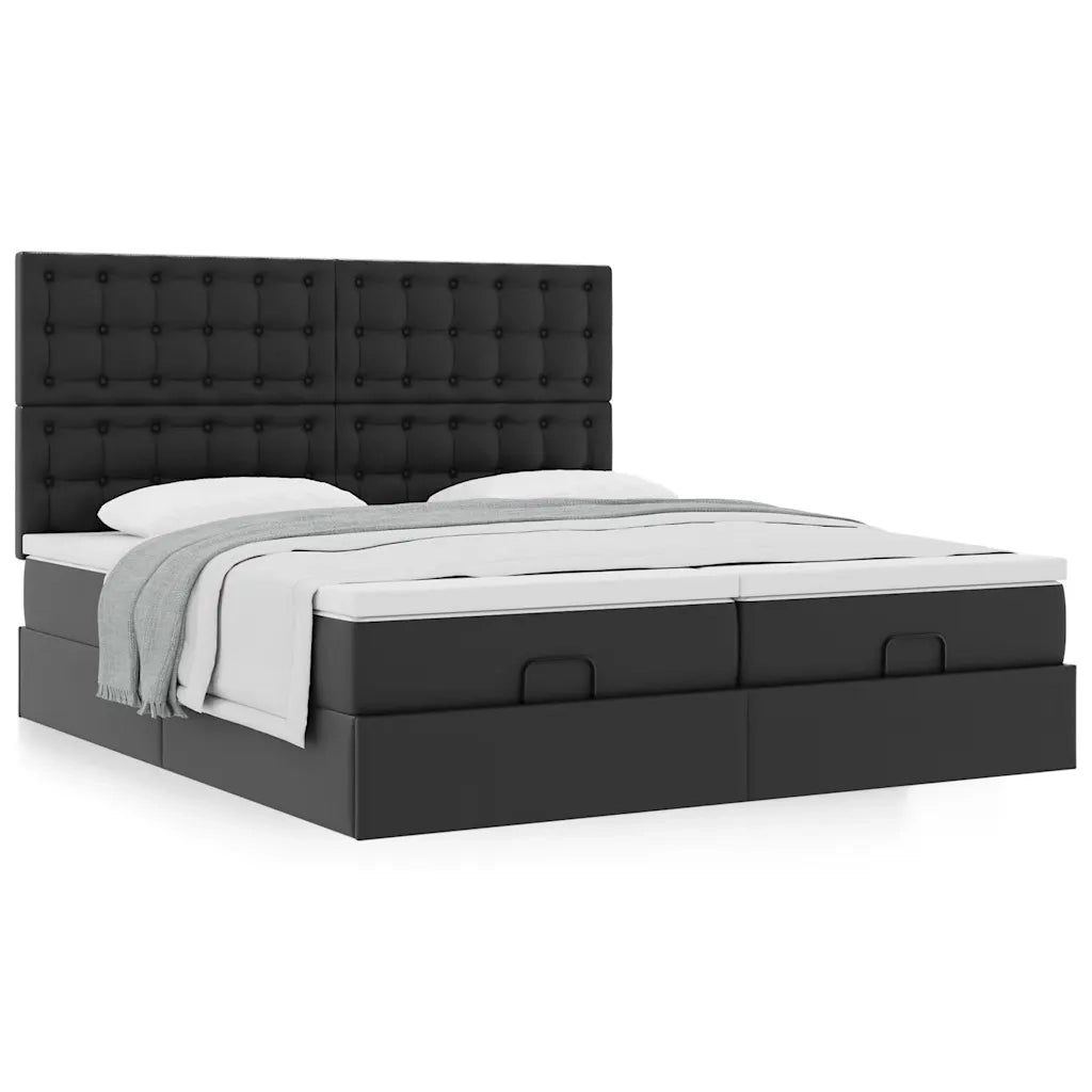 Struttura Letto Pouf con Materassi Nero 180x200 cm Similpelle 3313654