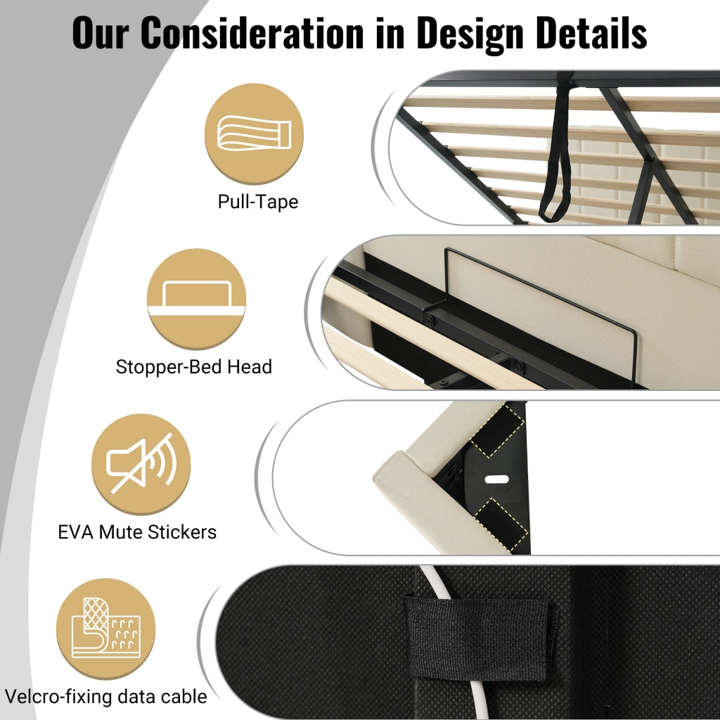 Letto Contenitore Letto Matrimoniale 180 x 200 cm con 3 USB; Porta Tipo C e LED; senza Materasso