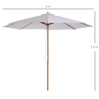 Ombrellone da Giardino 3x2.5 m con Palo in Legno a 8 Stecche, in Bambù, Legno e Poliestere, Bianco