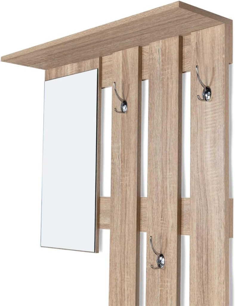 Mobile da ingresso, appendiabiti con specchio, design in legno faggio e ante bianco PAULIN