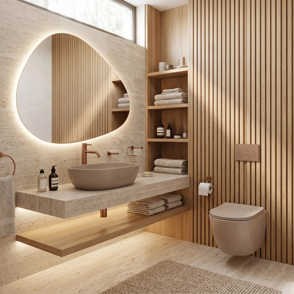 Set Wc Sospeso Focus + Lavabo Da Appoggio Rea Focus Taupe
