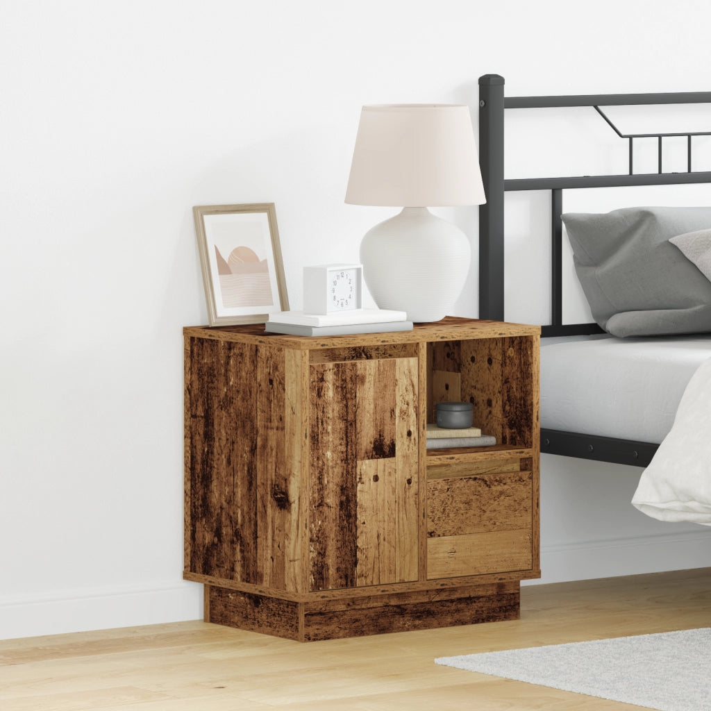 Cabinetti da notte con LED 2 pezzi Legno Vecchio 50x34,5x50 cm