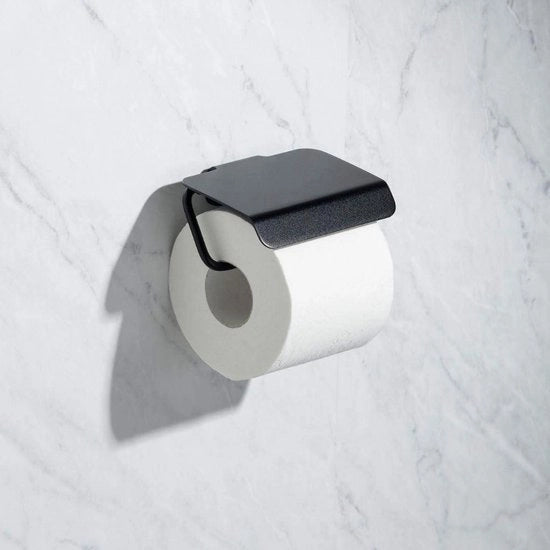 Supporto per WC in alluminio anodizzato nero con coperchio - sistema di fissaggio doppio - viti - adesivo e Fix - senza foratura