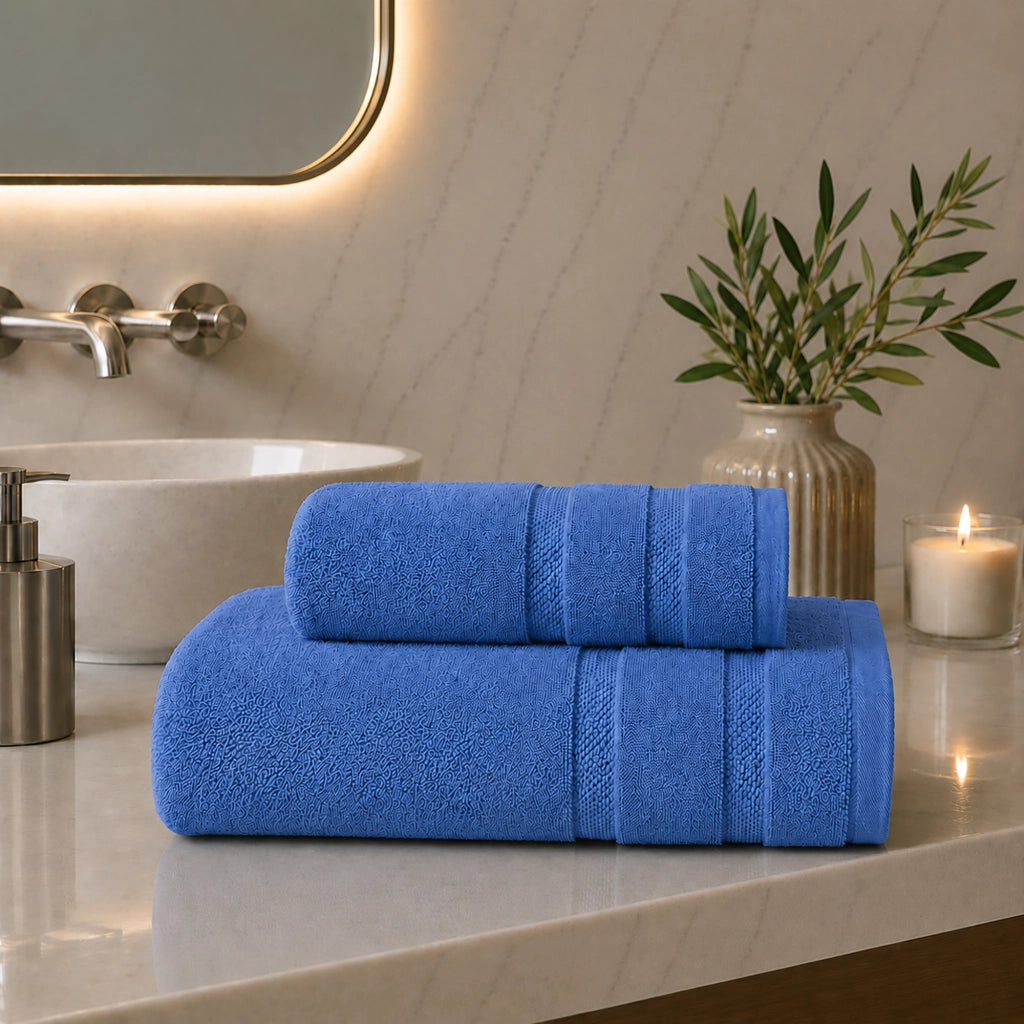 Saleneba, Telo Bagno set di 2 Asciugamano Viso 60x110 cm Asciugamano Ospite 40x60 cm, Azzurro