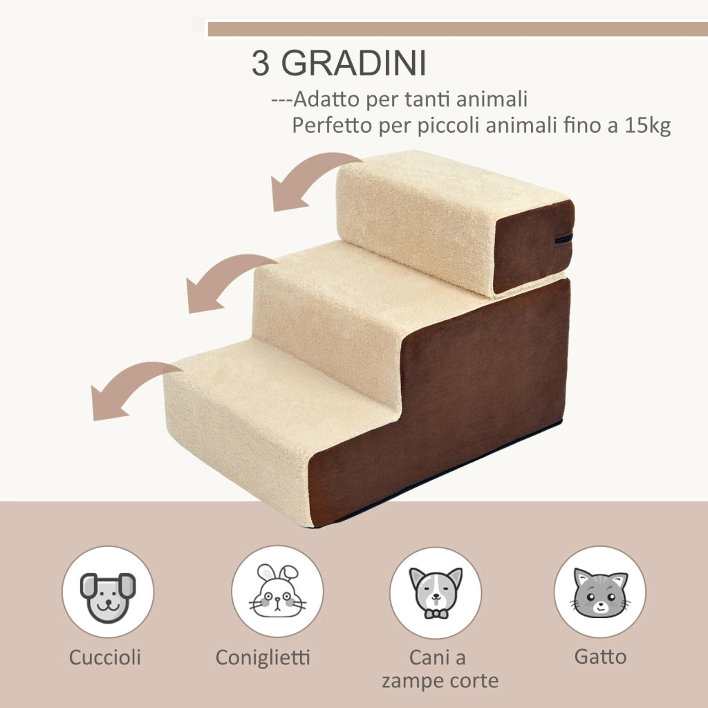 EasyComfort Scala per Cani e Cuccioli a 3 Gradini Rimovibili e Antiscivolo, Beige e Marrone, 54x40x39cm
