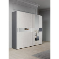 CAMERA DA LETTO LUNA EFFETTO LEGNO GRIGIO SCURO E CEMENTO COMPLETA DI LETTO, COMODINI, COMO' E ARMADIO SCORREVOLE 2 ANTE