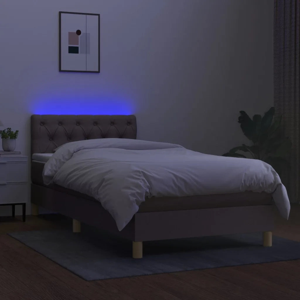 Letto a Molle con Materasso e LED Tortora 80x200 cm in Tessuto 3133913