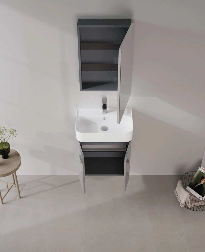 Set mobile lavabo con specchio (2 pezzi) "Orbit 55" - 55 x 38 x 62 cm - Grigio