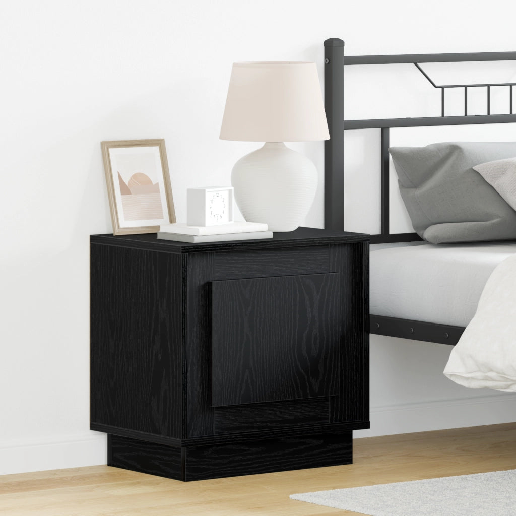 Comodino con luci LED Nero Rovere 44x34,5x45 cm
