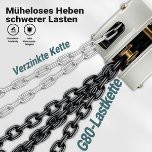 Mini paranco a catena manuale VSK-2, capacità di carico 2 t, altezza di sollevamento 3 m, per sollevare e abbassare carichi pesanti in officine, magazzini e cantieri, per impieghi gravosi