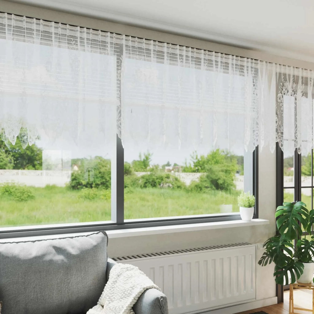 Tenda in Pizzo con tende Bianco 120 x 750 cm Poliestere 4107828